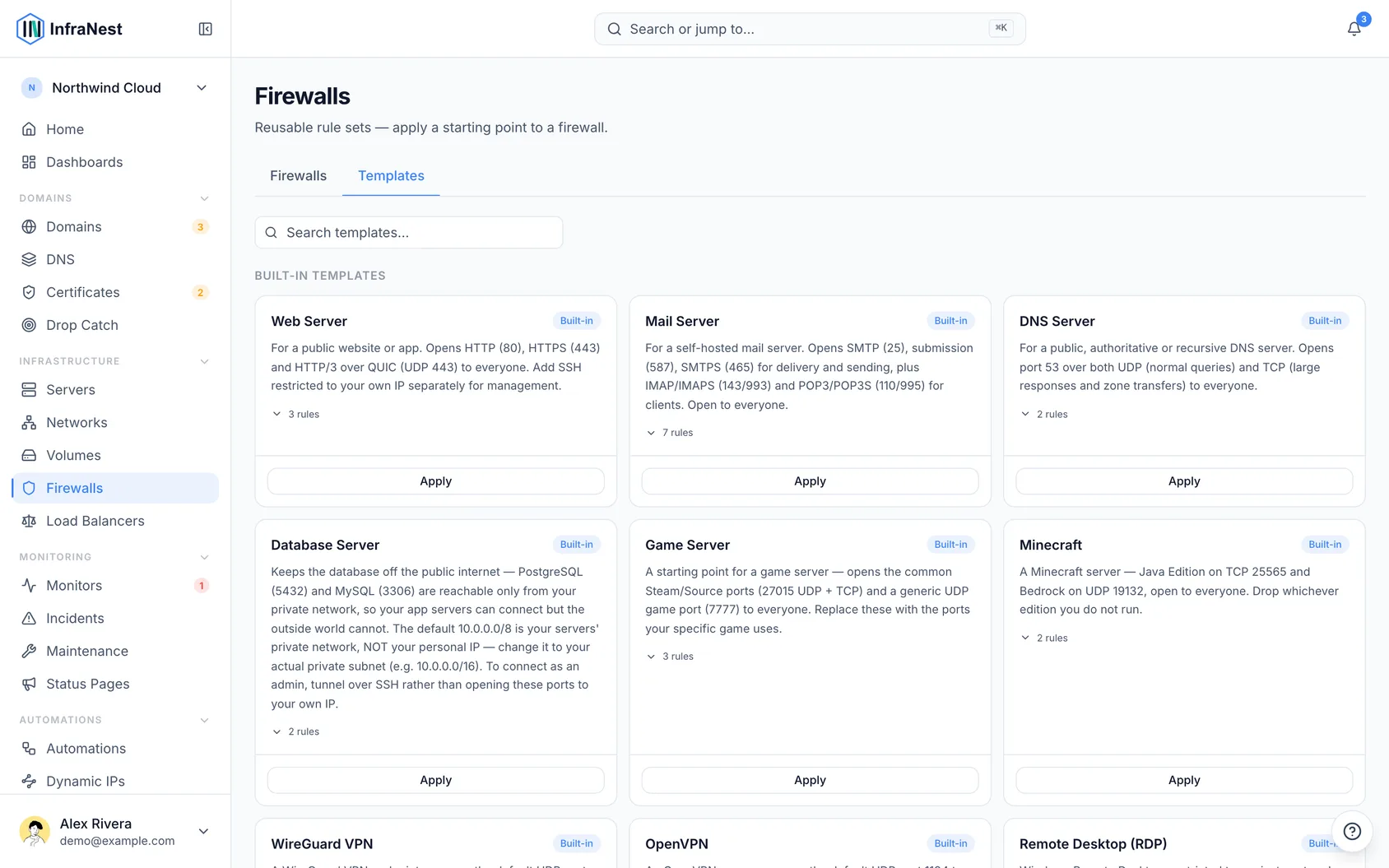 Firewall templates