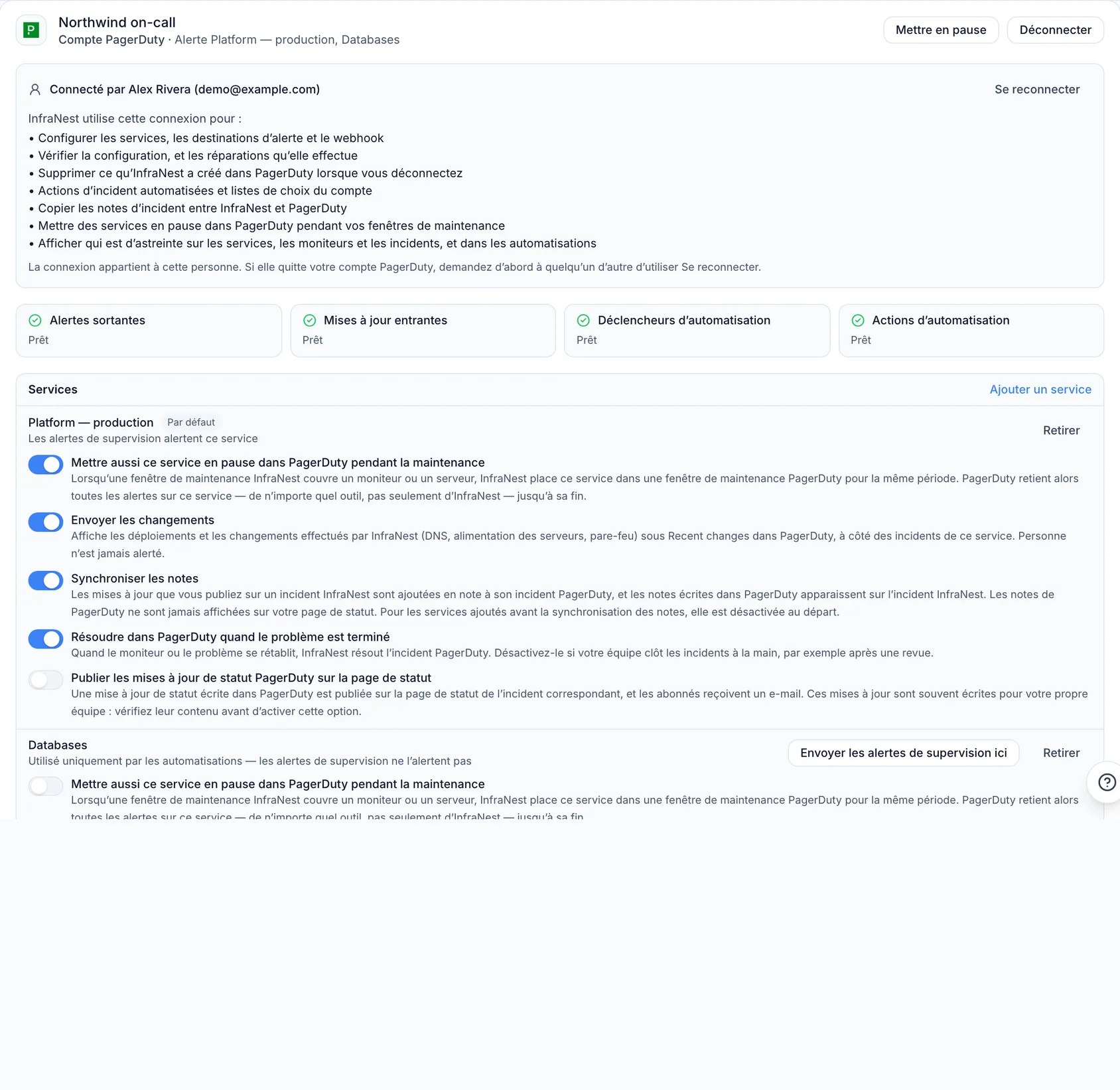 Gérer les incidents dans PagerDuty et InfraNest ensemble