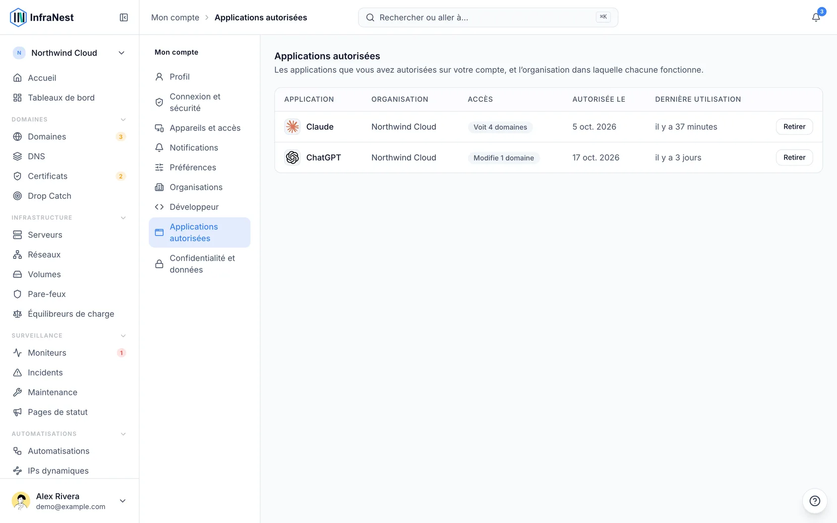 Connecter une application avec « Connect with InfraNest »