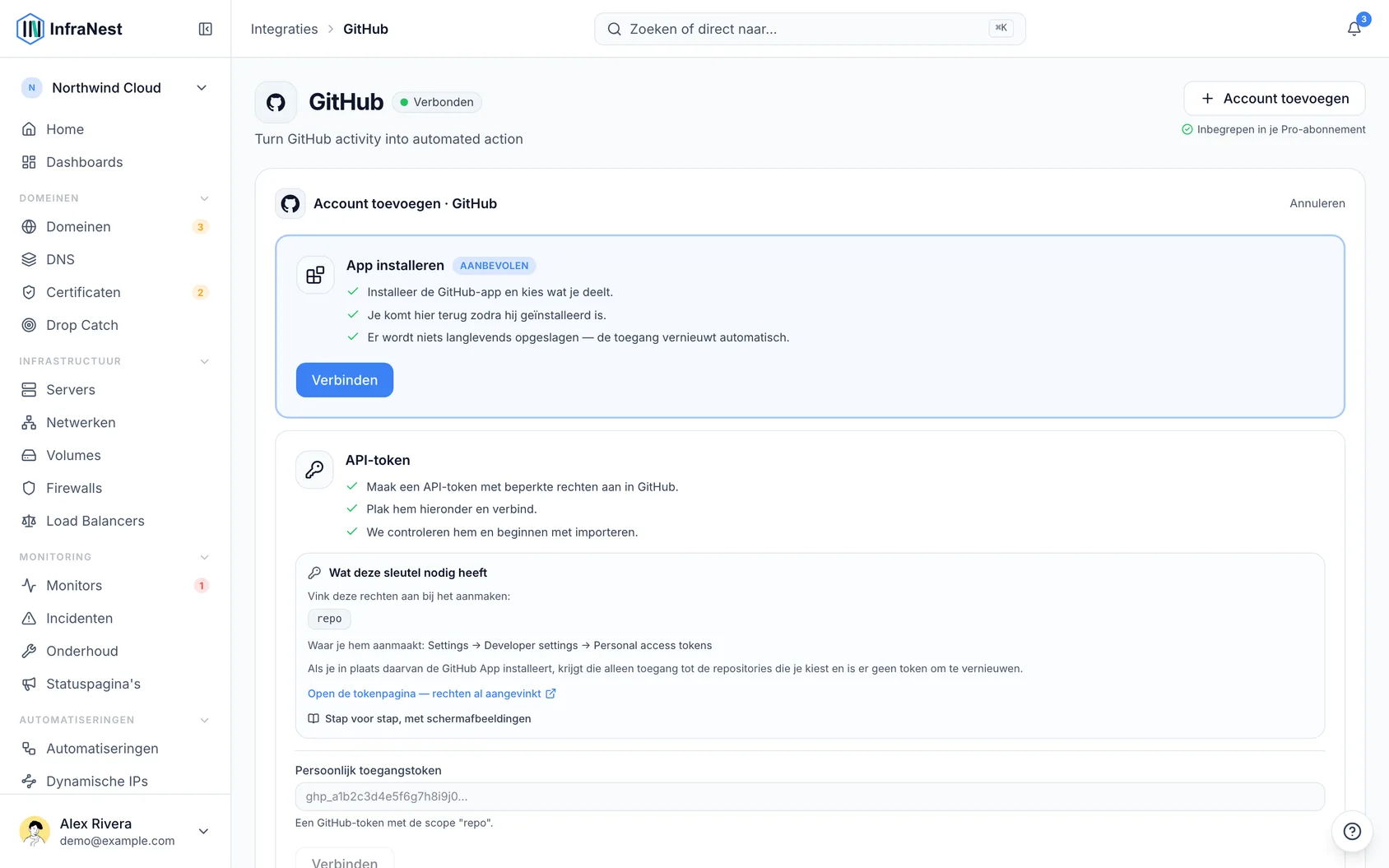GitHub koppelen met een token