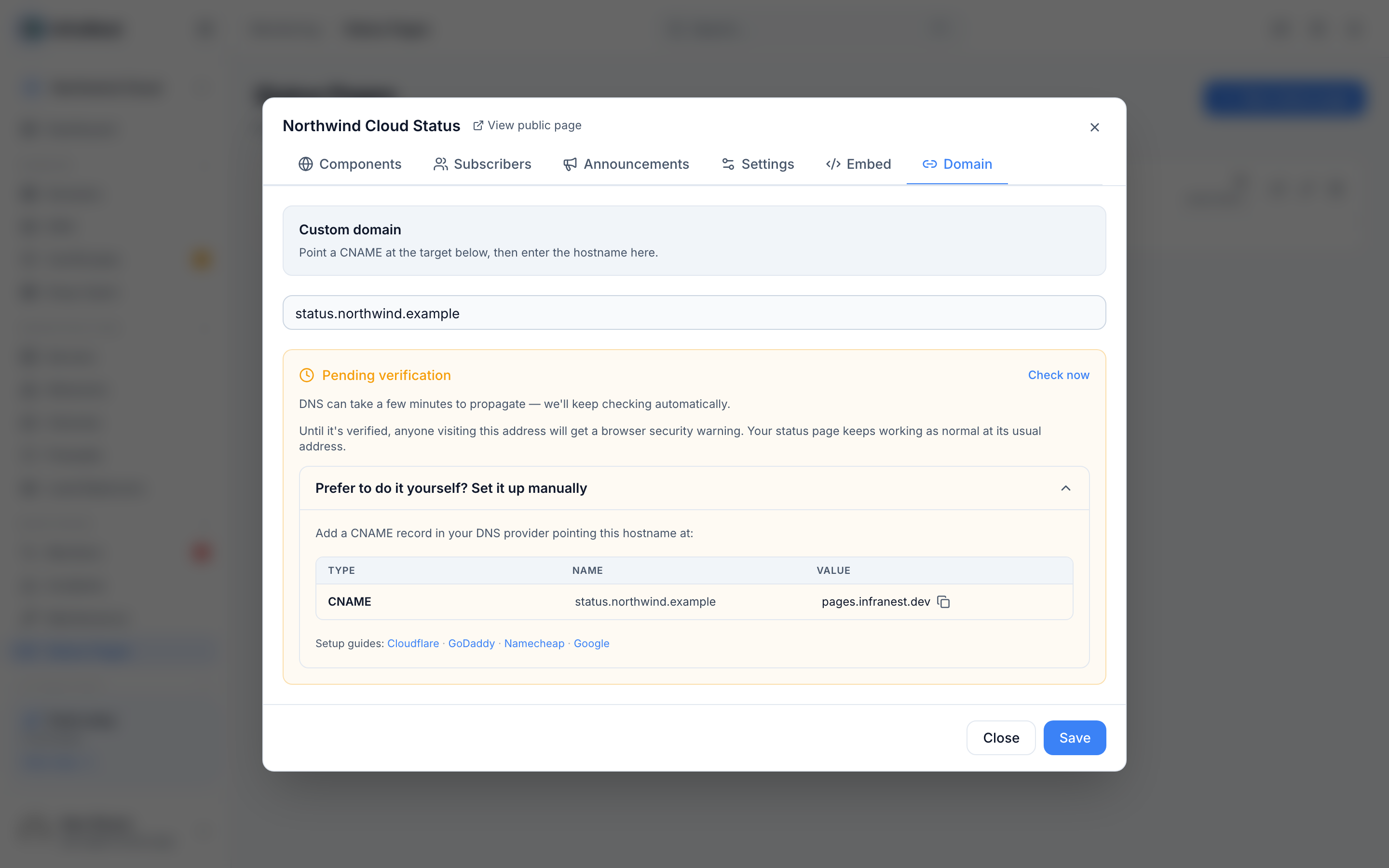 Use a custom domain for your status page