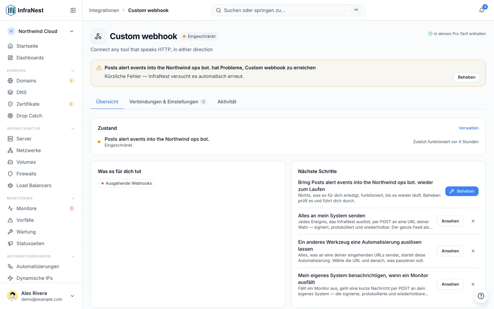 Einen benutzerdefinierten Webhook verbinden