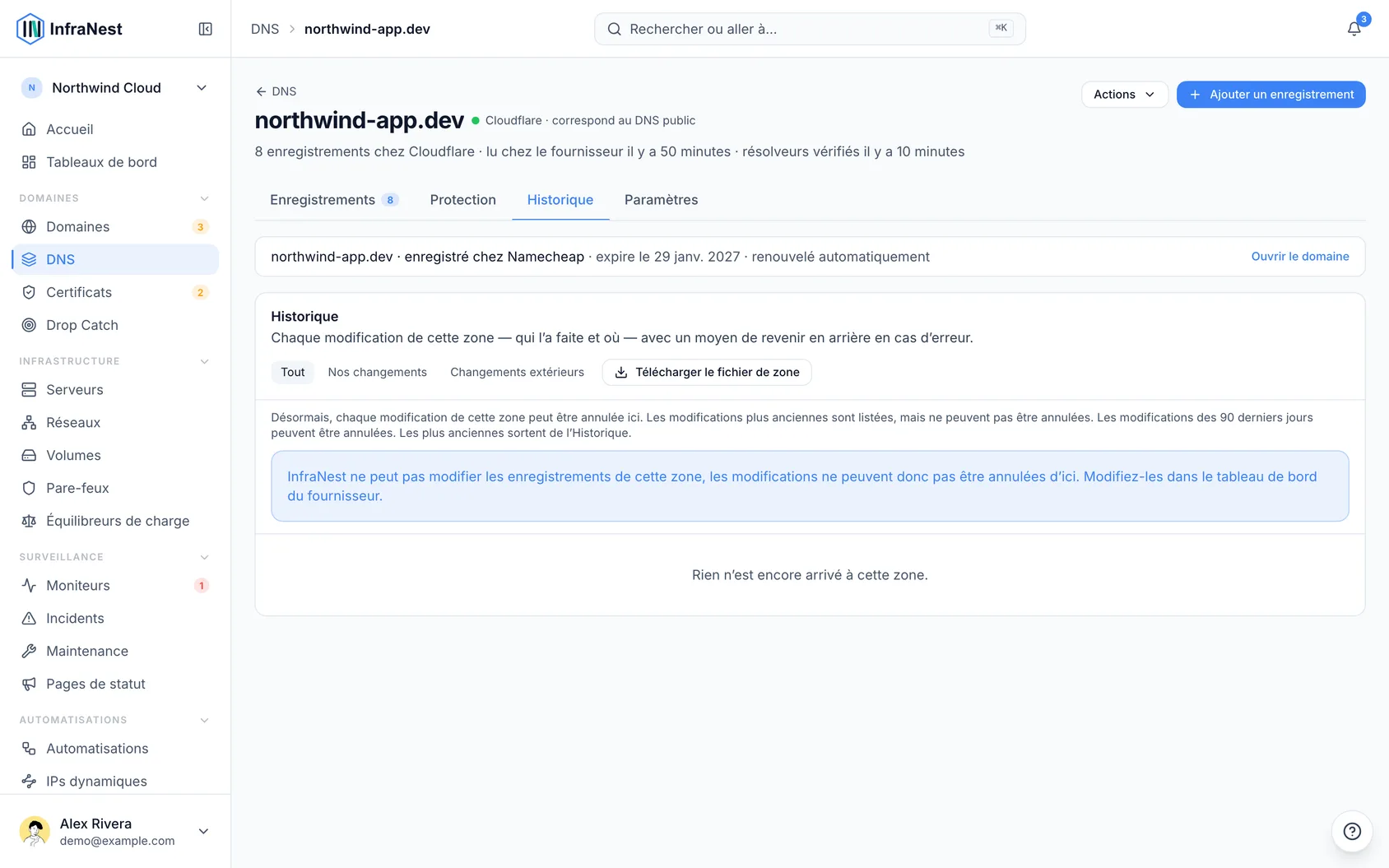 Annuler une modification DNS ou restaurer une zone