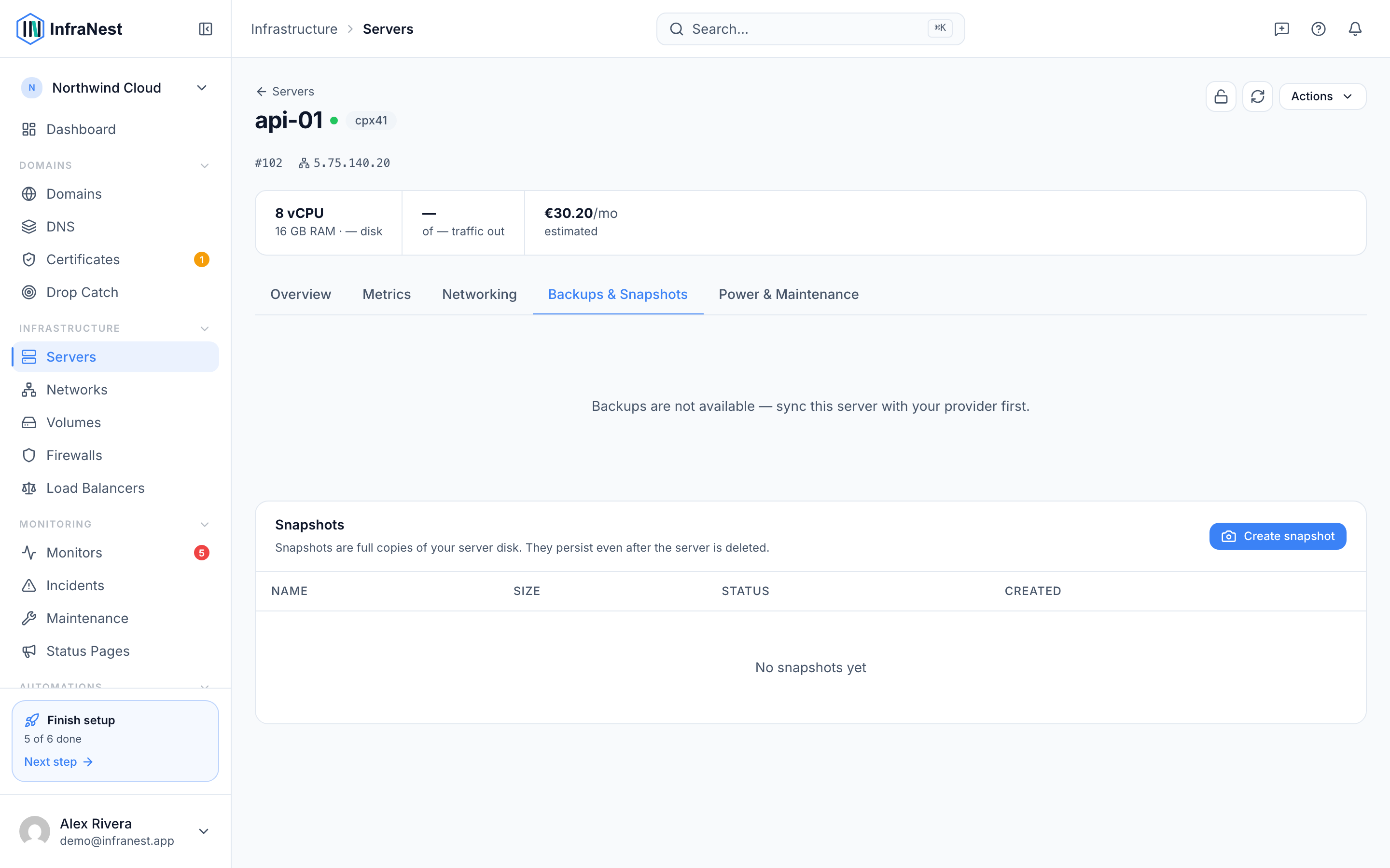 Server backups and snapshots