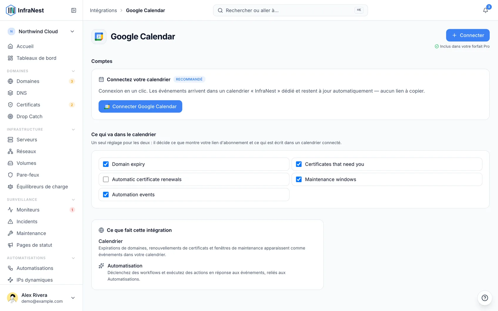 Connecter Google Calendar