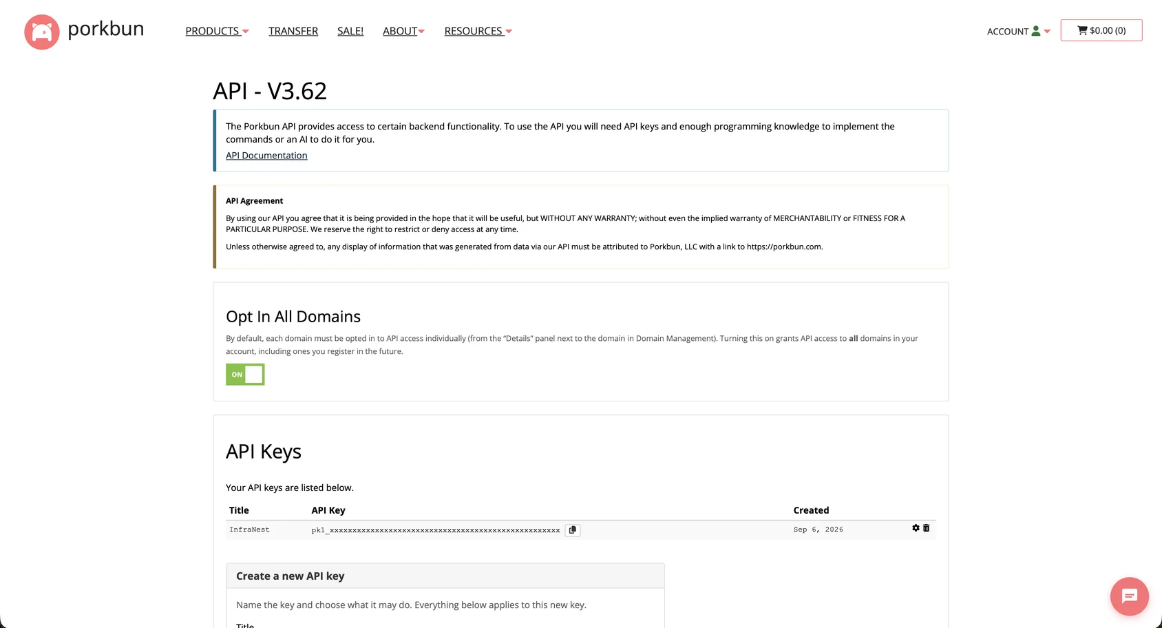 Create a Porkbun API key