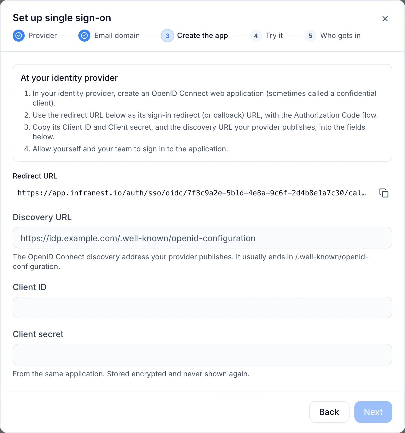Sign in to InfraNest with another identity provider
