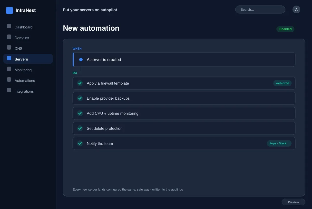 Zet je servers op de automatische piloot — Servers & Cloud in InfraNest