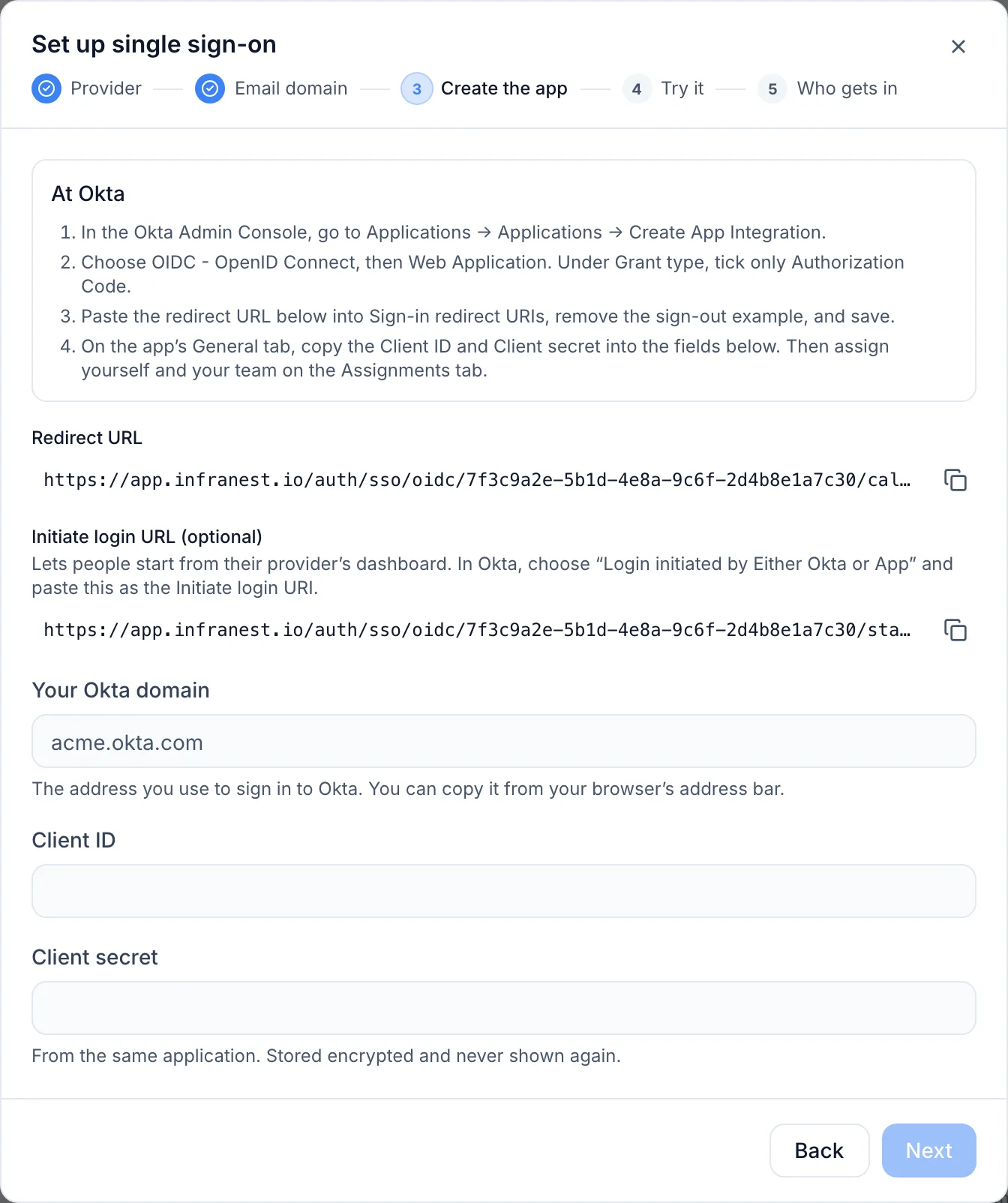 Sign in to InfraNest with Okta