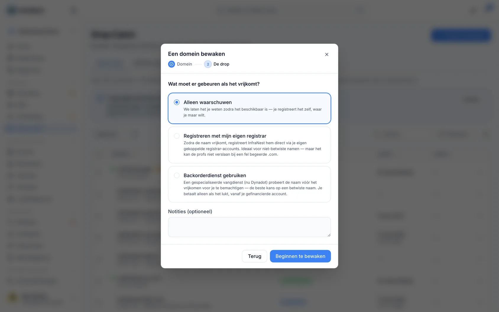 Een droppend domein automatisch vangen