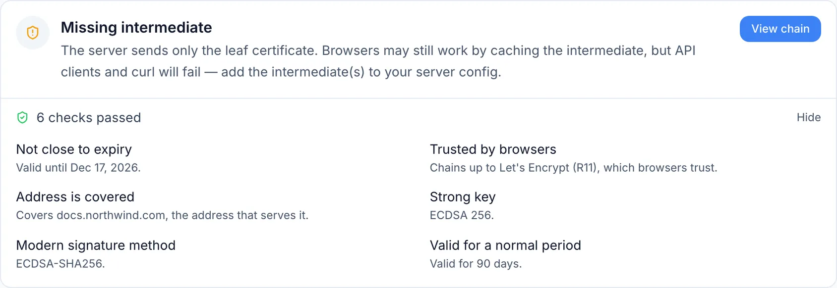 Certificate health