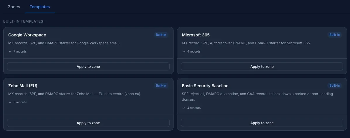 DNS-Vorlagen & Diff-Vorschau — DNS in InfraNest
