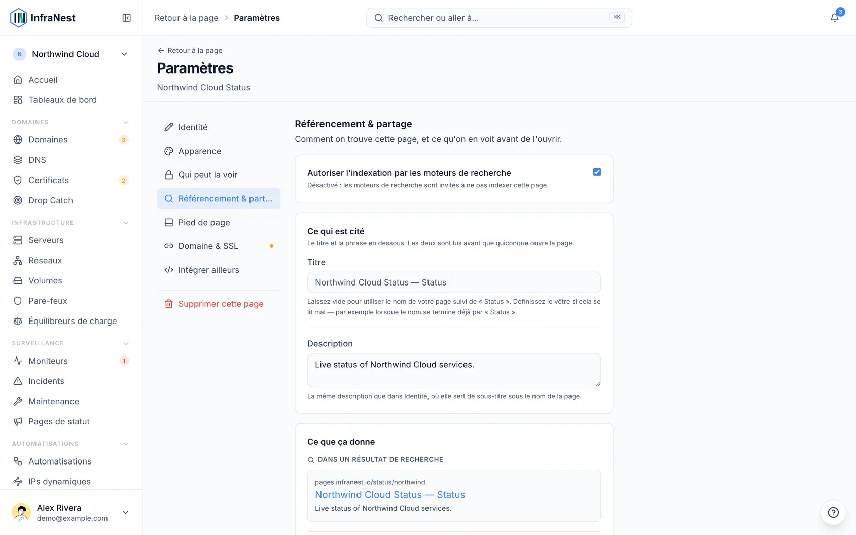 Ce que voient les autres quand le lien de votre page de statut est partagé