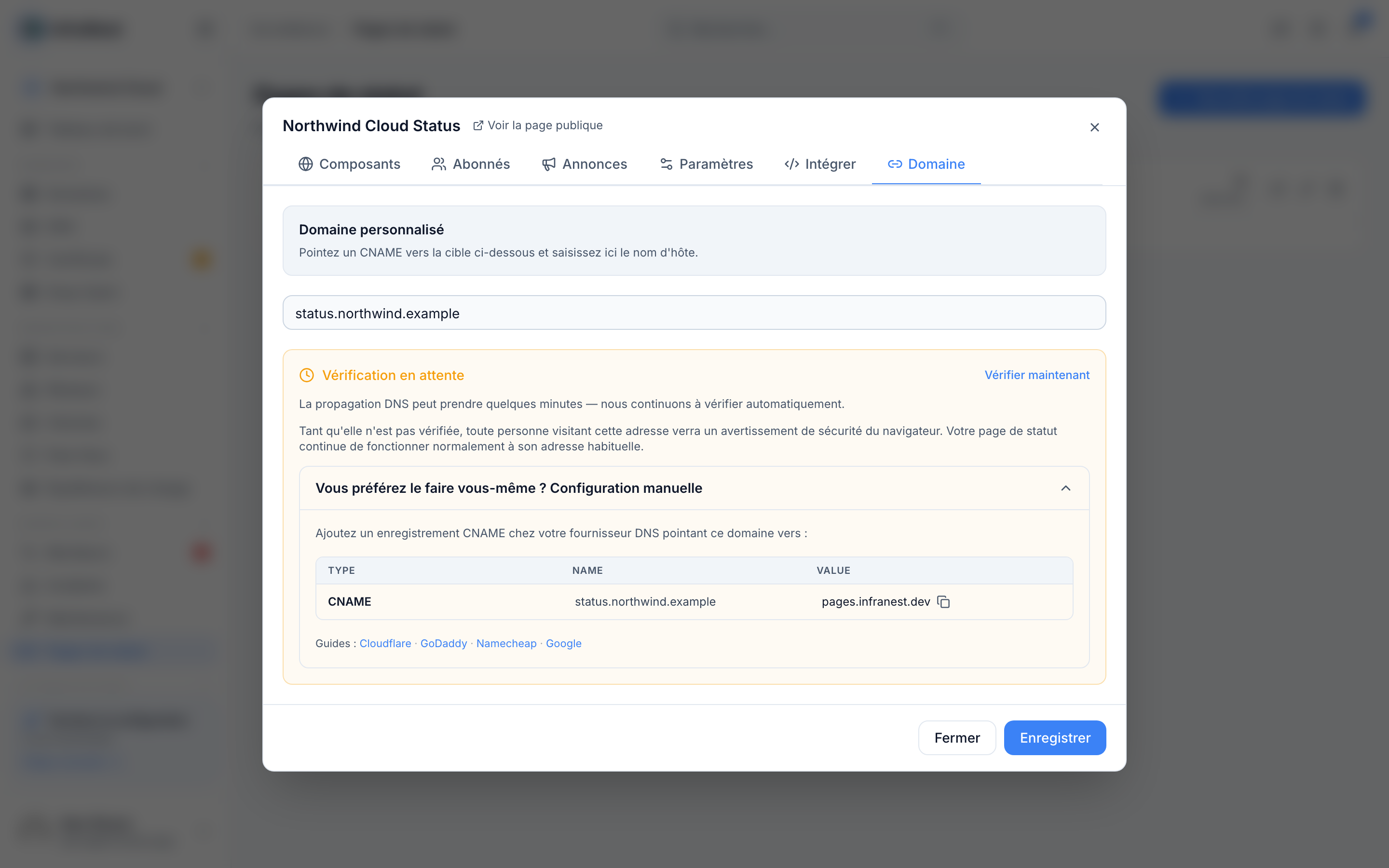 Utiliser un domaine personnalisé pour votre page de statut