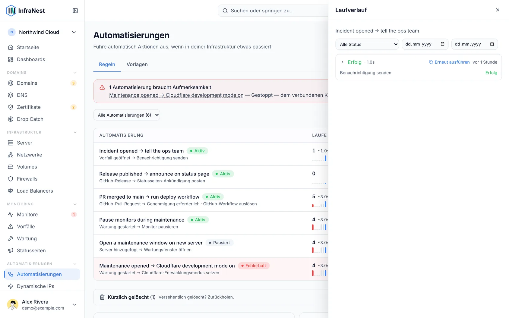 Automatisierungsläufe überprüfen