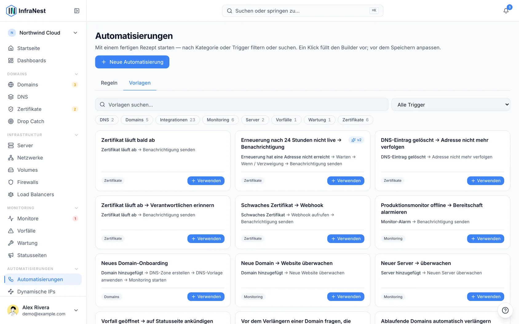 Mit einer Automatisierungsvorlage starten