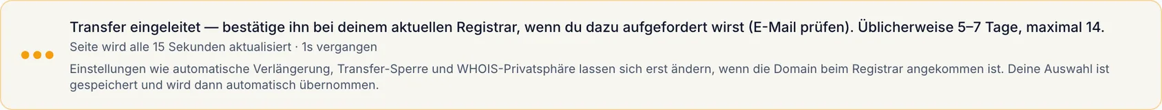 Ein Domain-Transfer hängt fest
