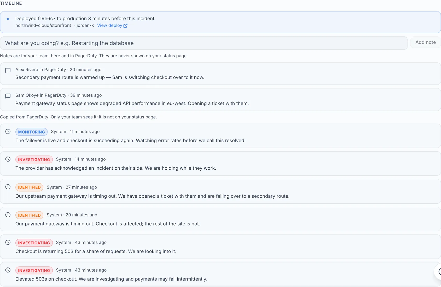 Work on incidents in PagerDuty and InfraNest together