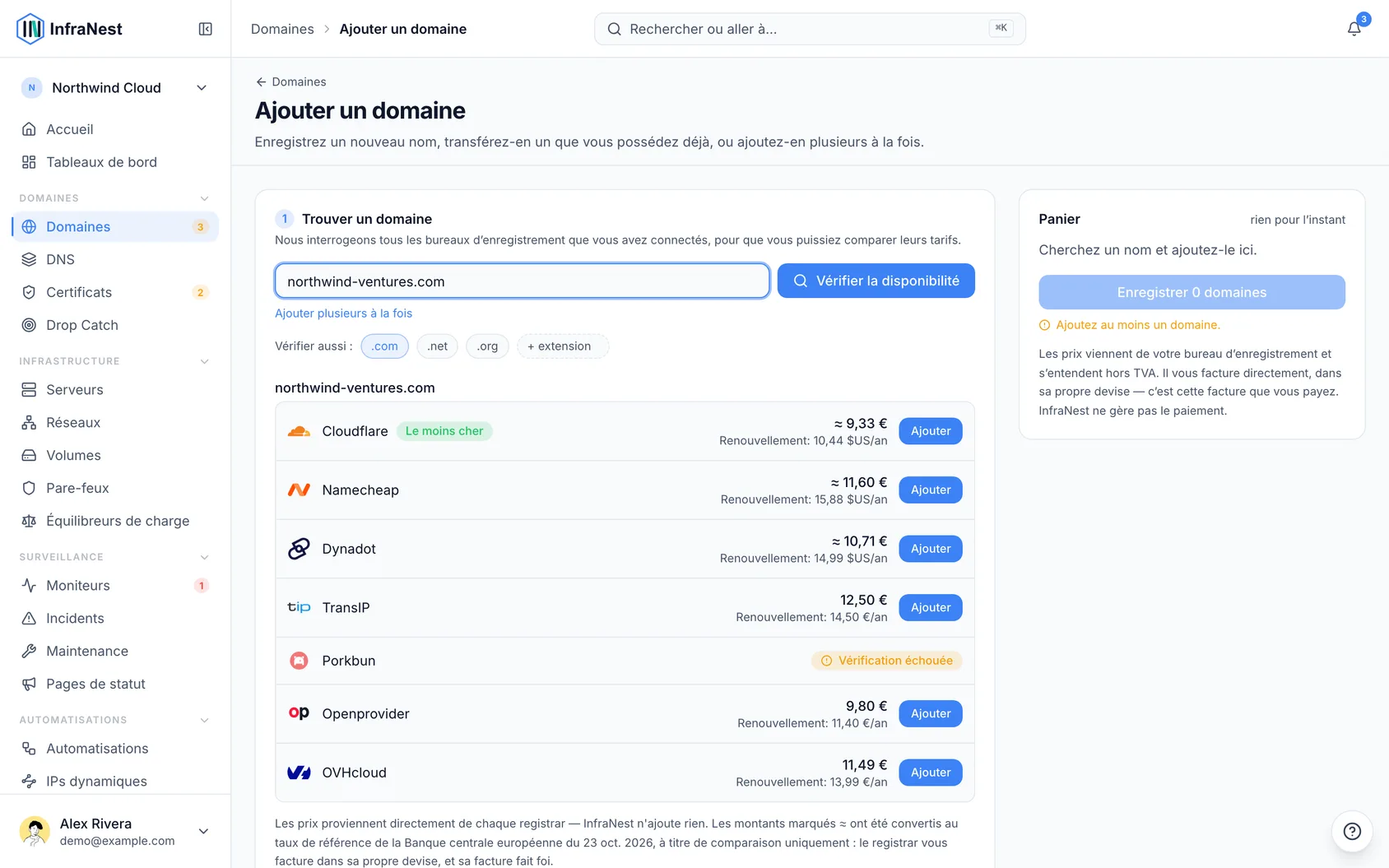 Enregistrer un nouveau domaine