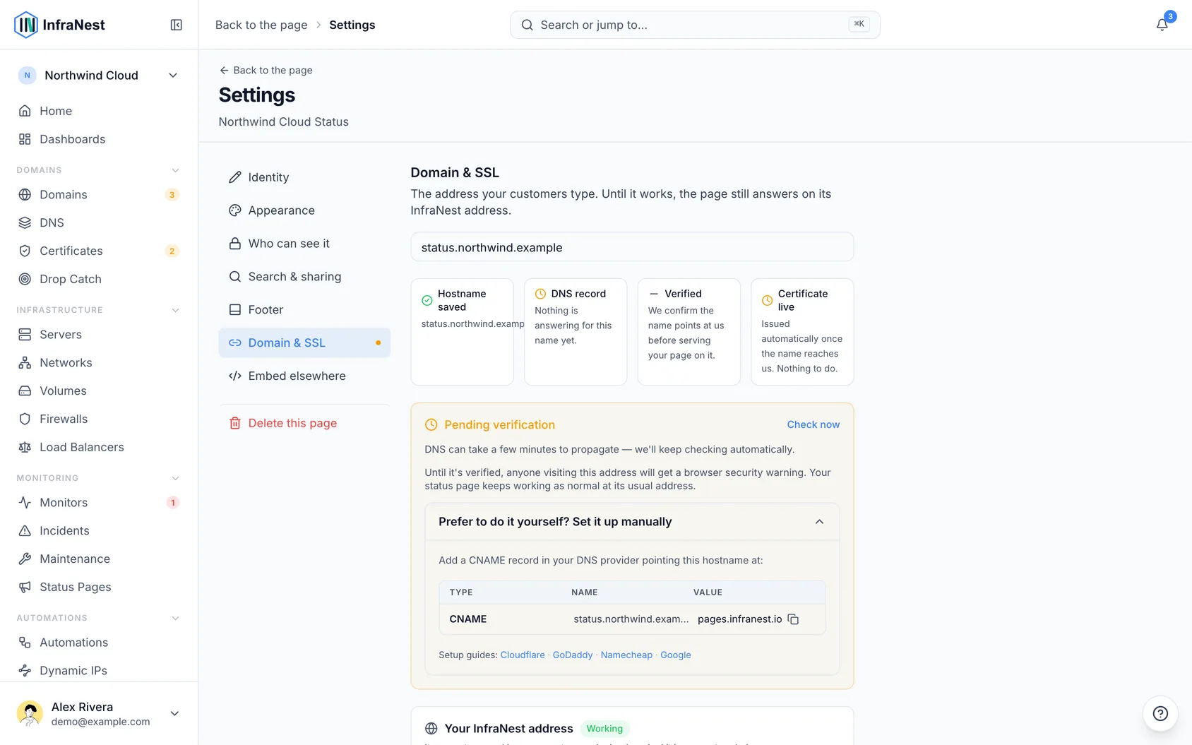 Use a custom domain for your status page