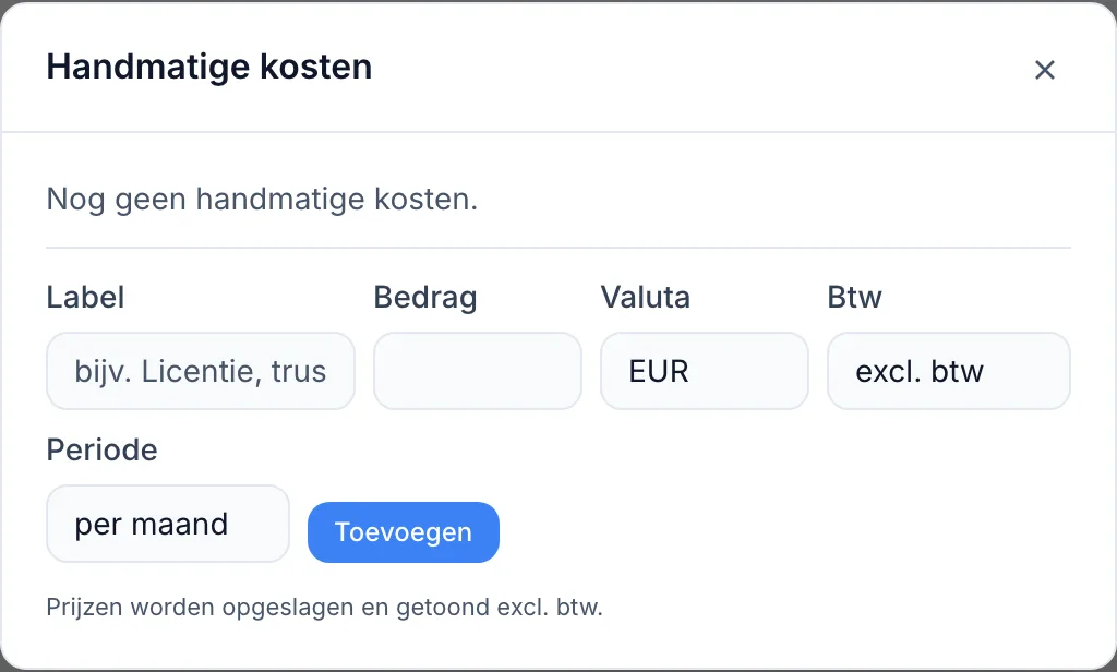 Een gedeeld abonnement of eenmalige kostenpost registreren