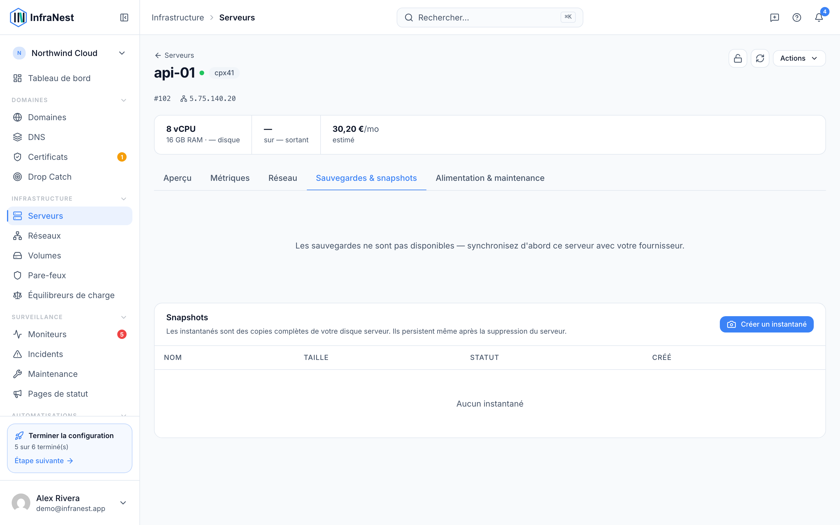 Sauvegardes et instantanés de serveur
