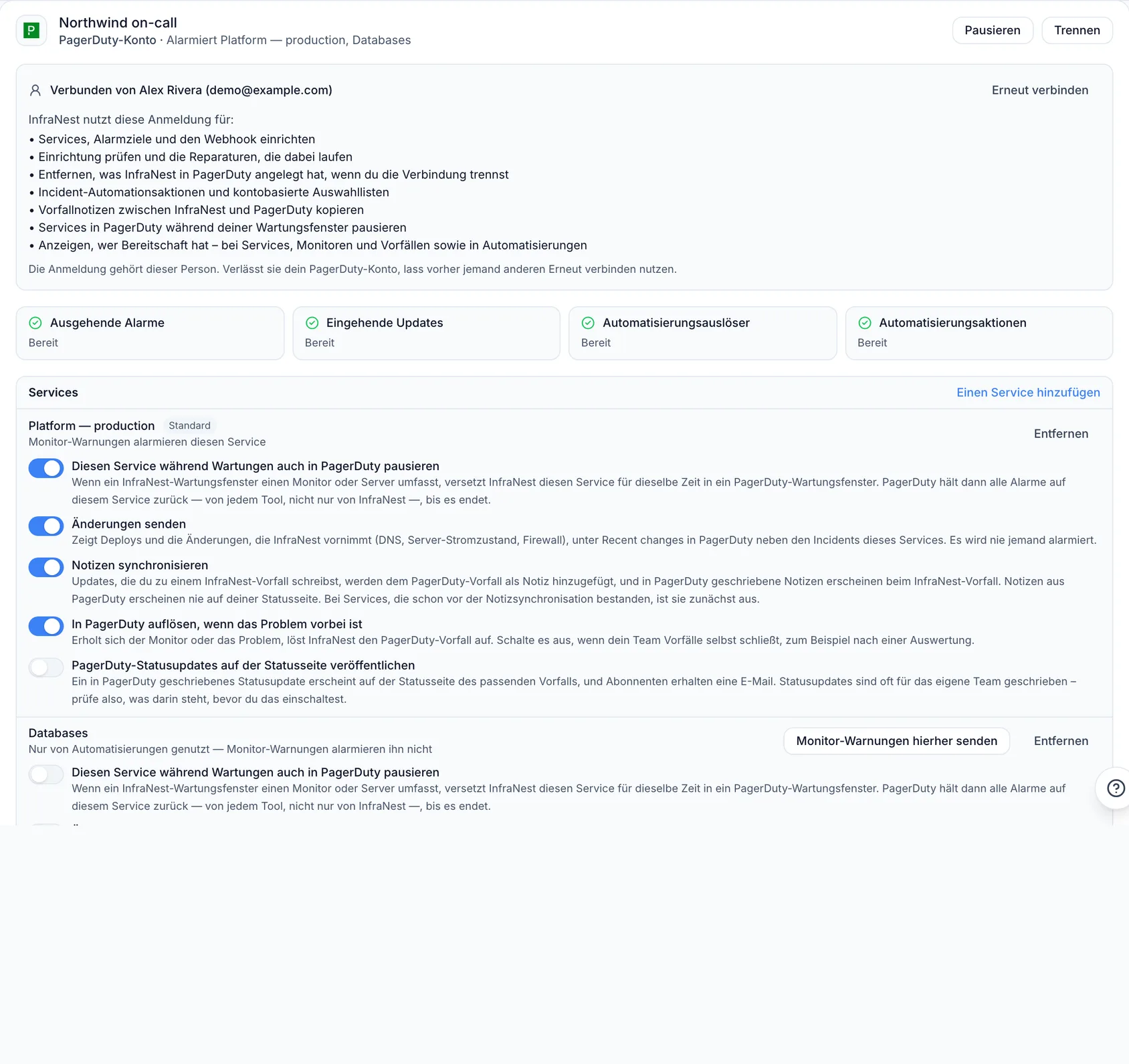 Vorfälle gemeinsam in PagerDuty und InfraNest bearbeiten
