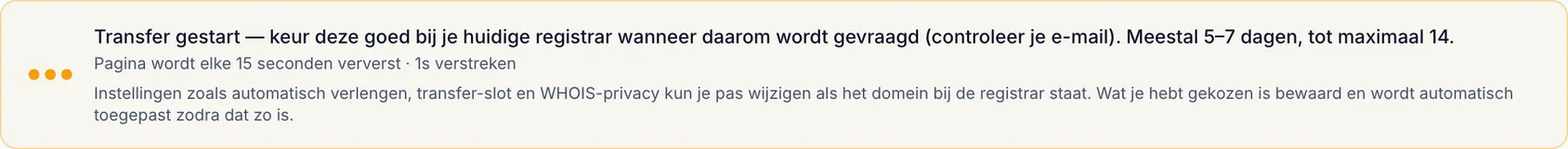 Een domeinoverdracht blijft hangen