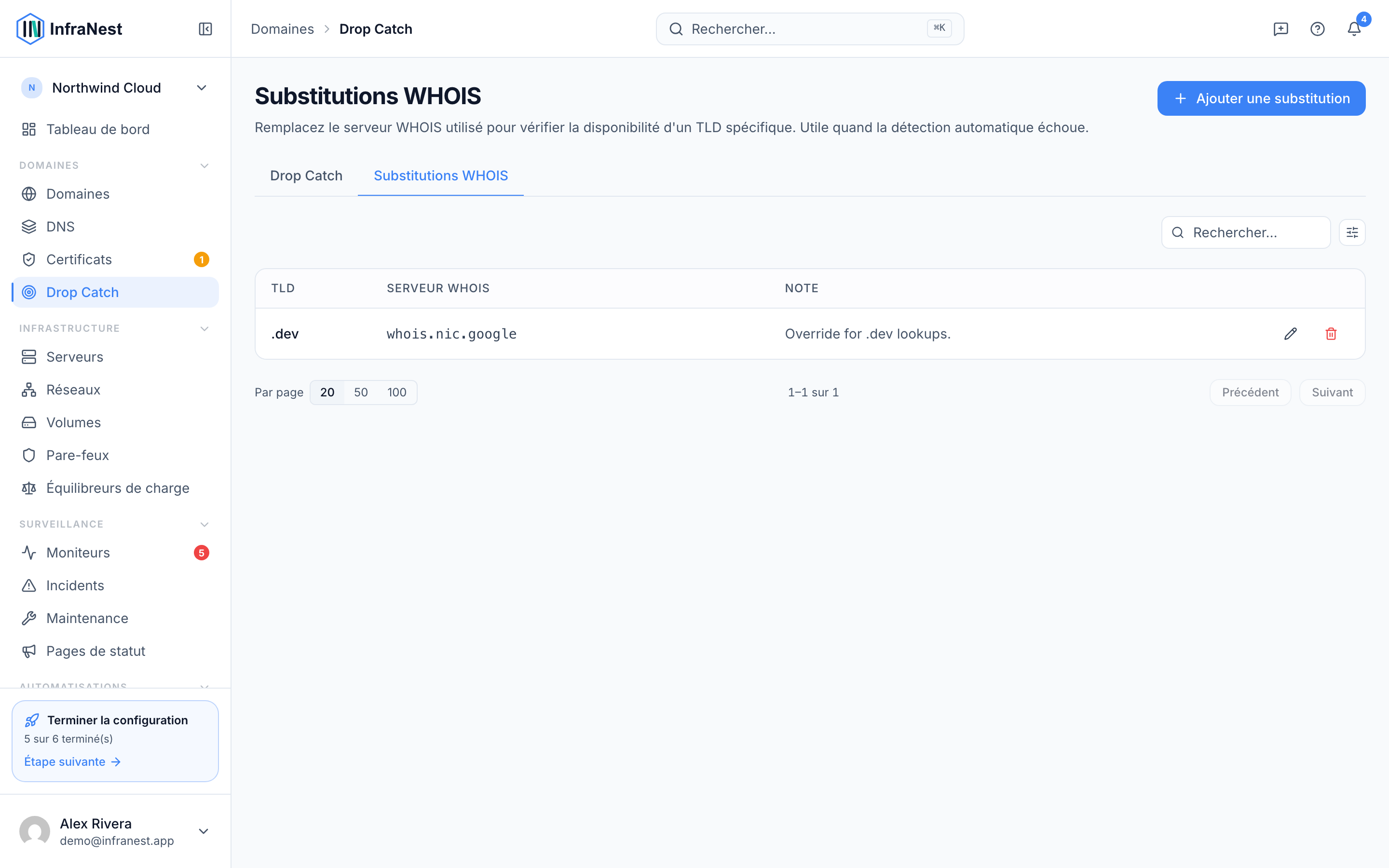 Substitutions de serveur WHOIS