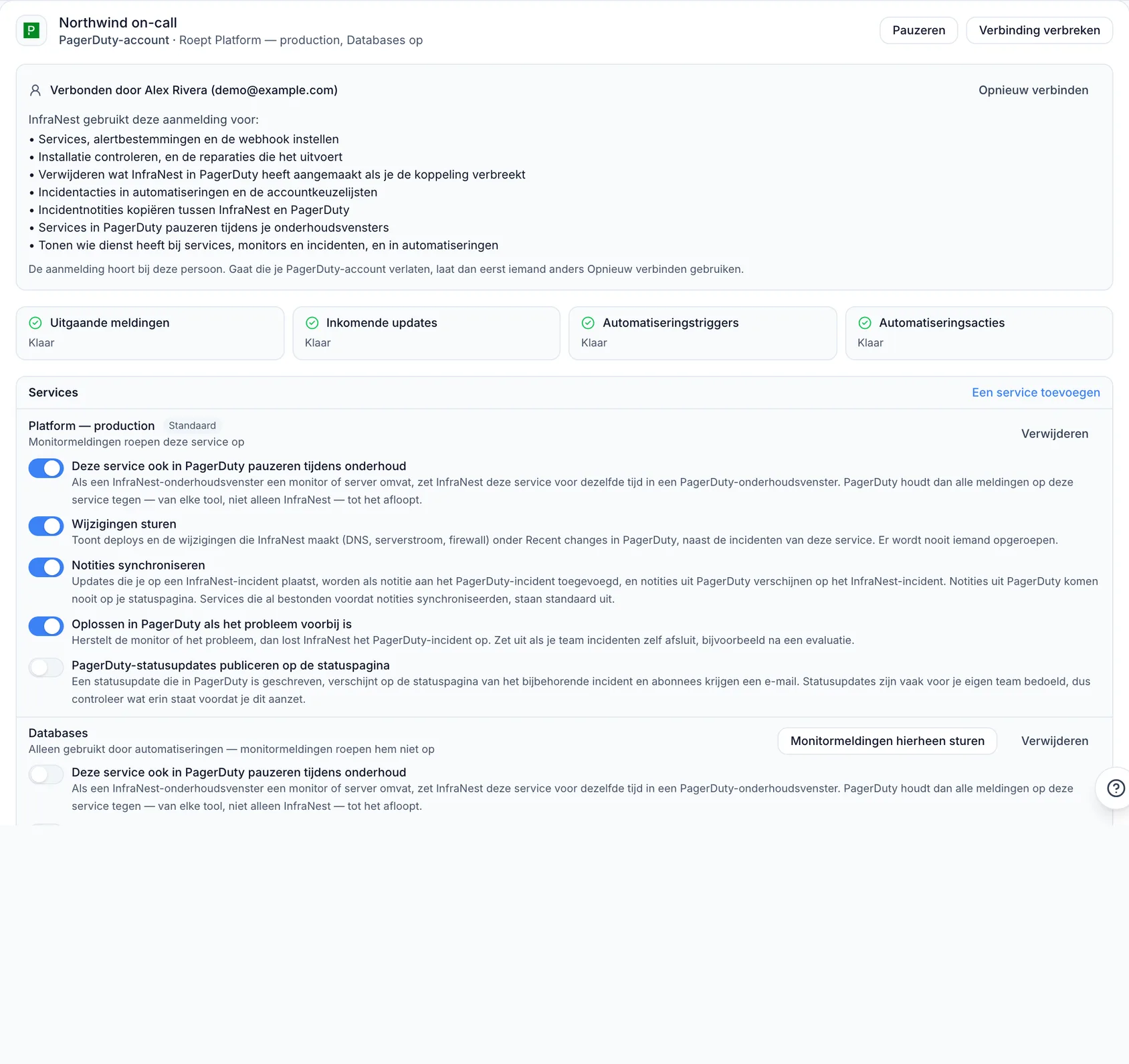 Werk samen aan incidenten in PagerDuty en InfraNest