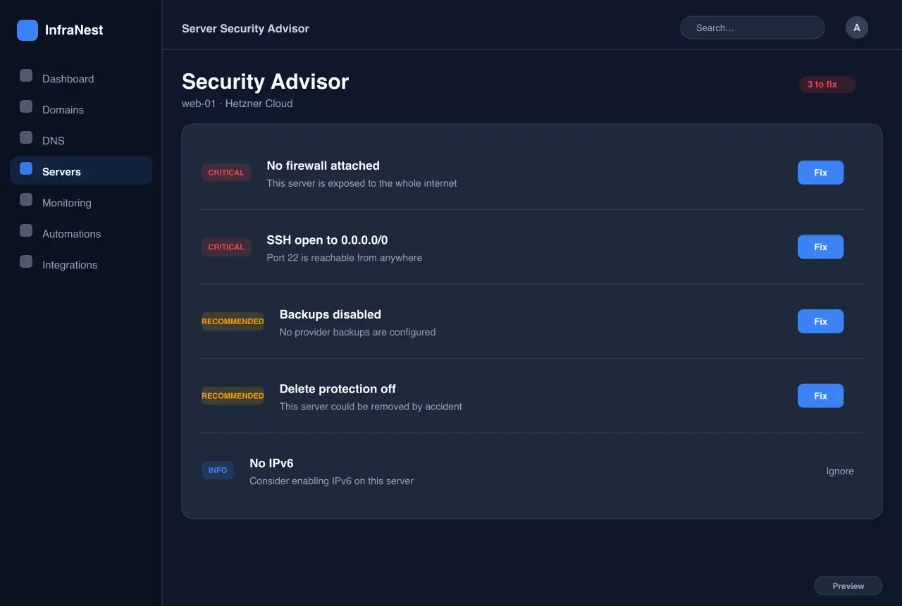 Beveiligingsadviseur voor servers — Servers & Cloud in InfraNest