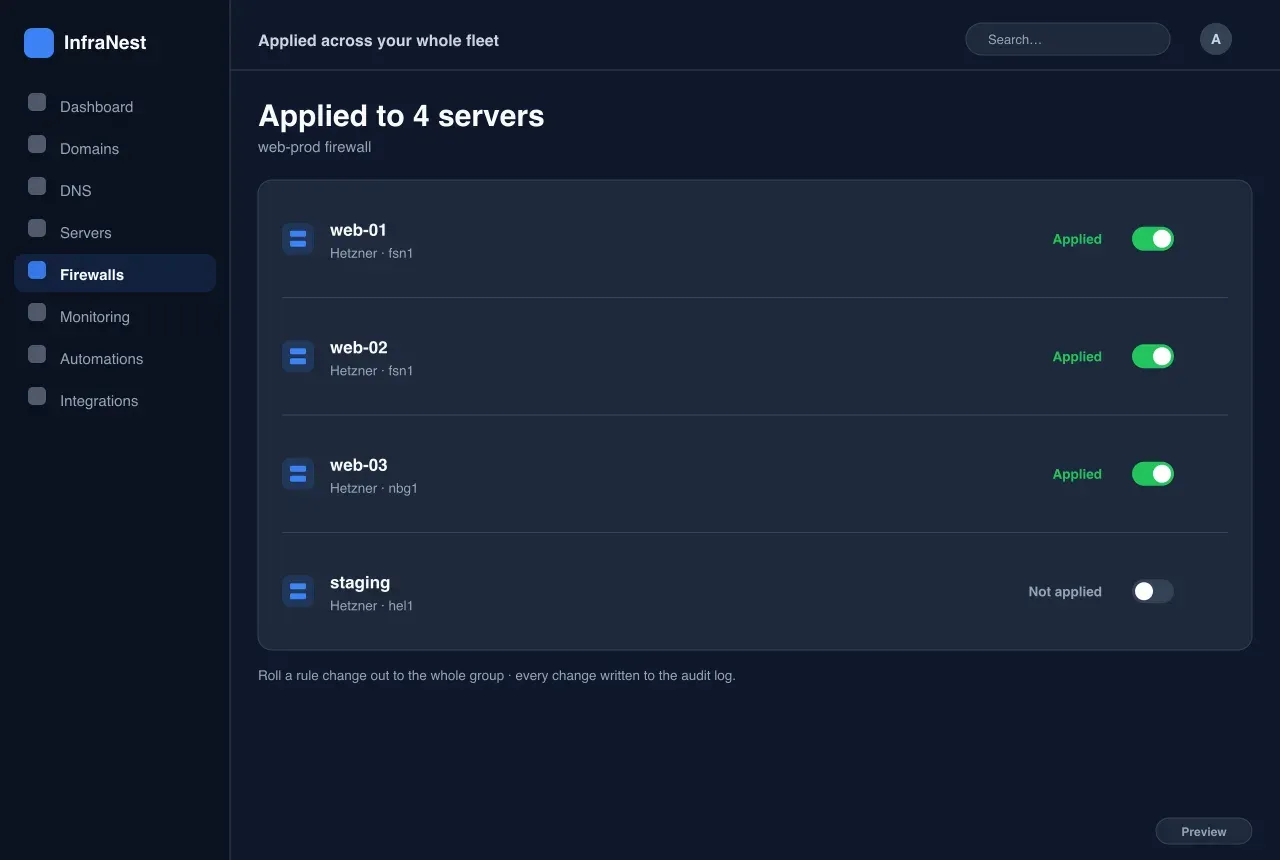 Über Ihre gesamte Flotte angewendet — Firewalls in InfraNest