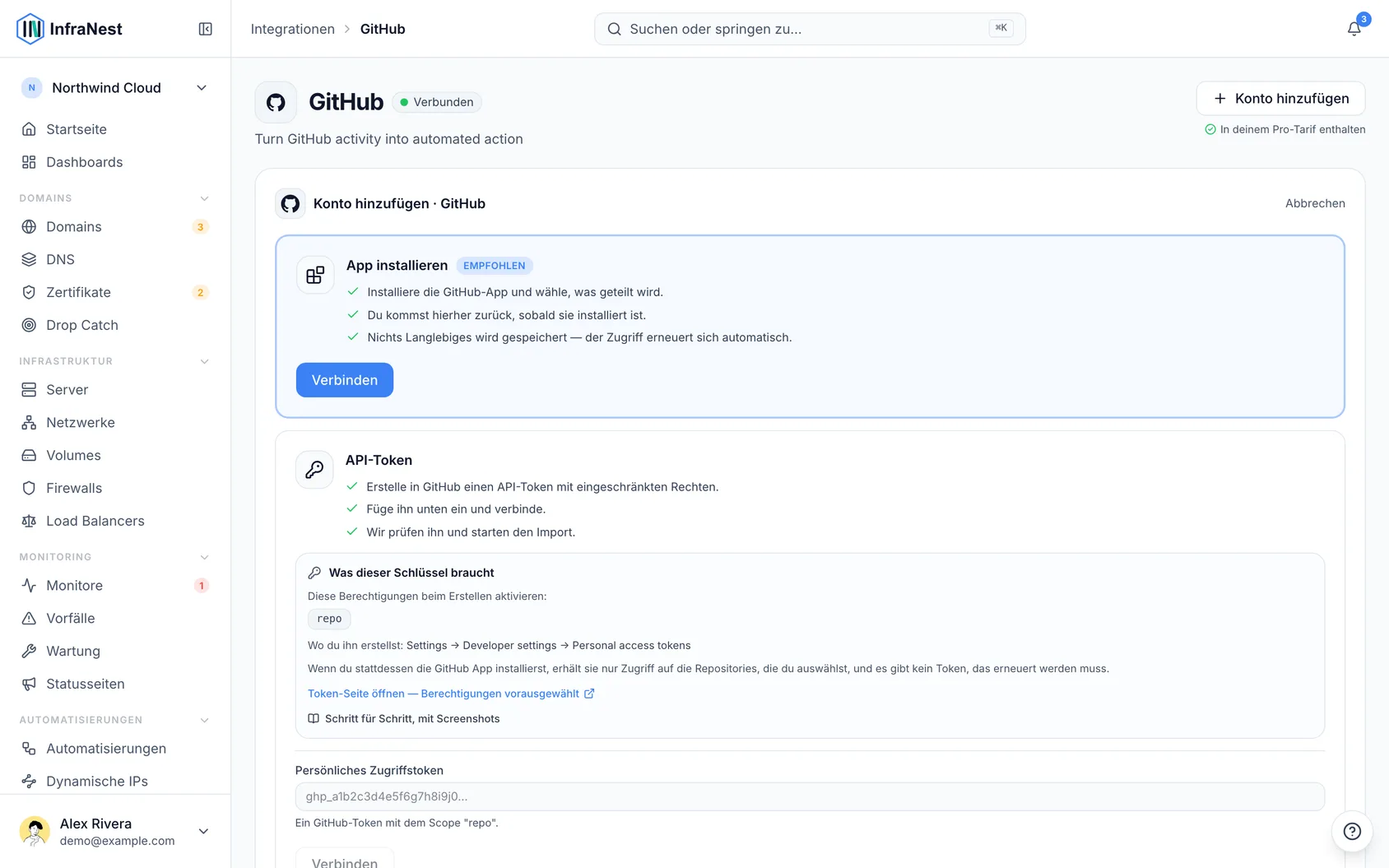 GitHub mit einem Token verbinden
