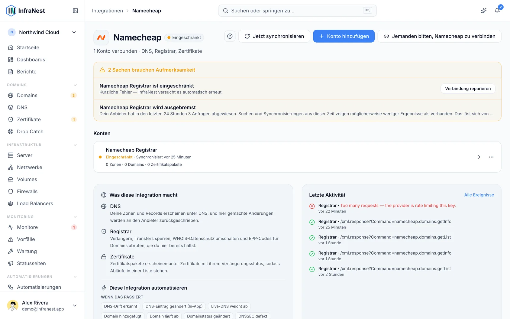 Namecheap verbinden