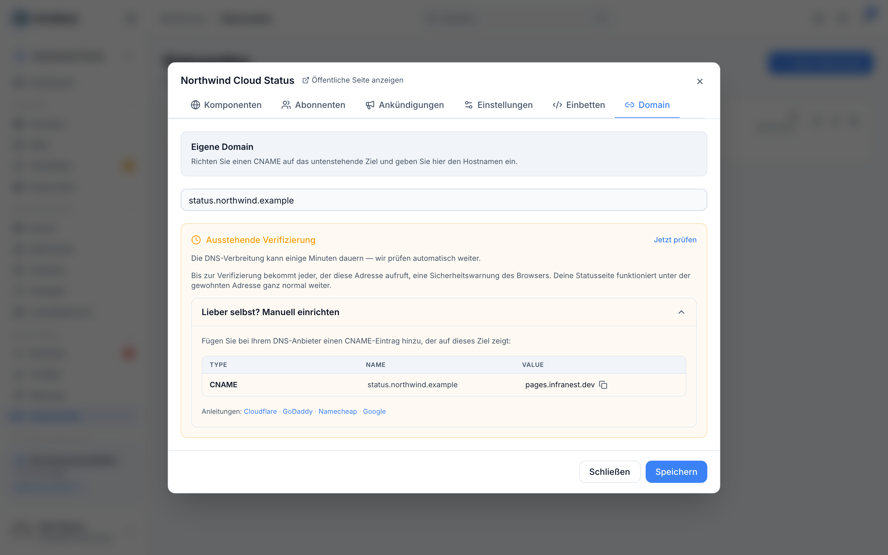 Eine eigene Domain für Ihre Statusseite verwenden