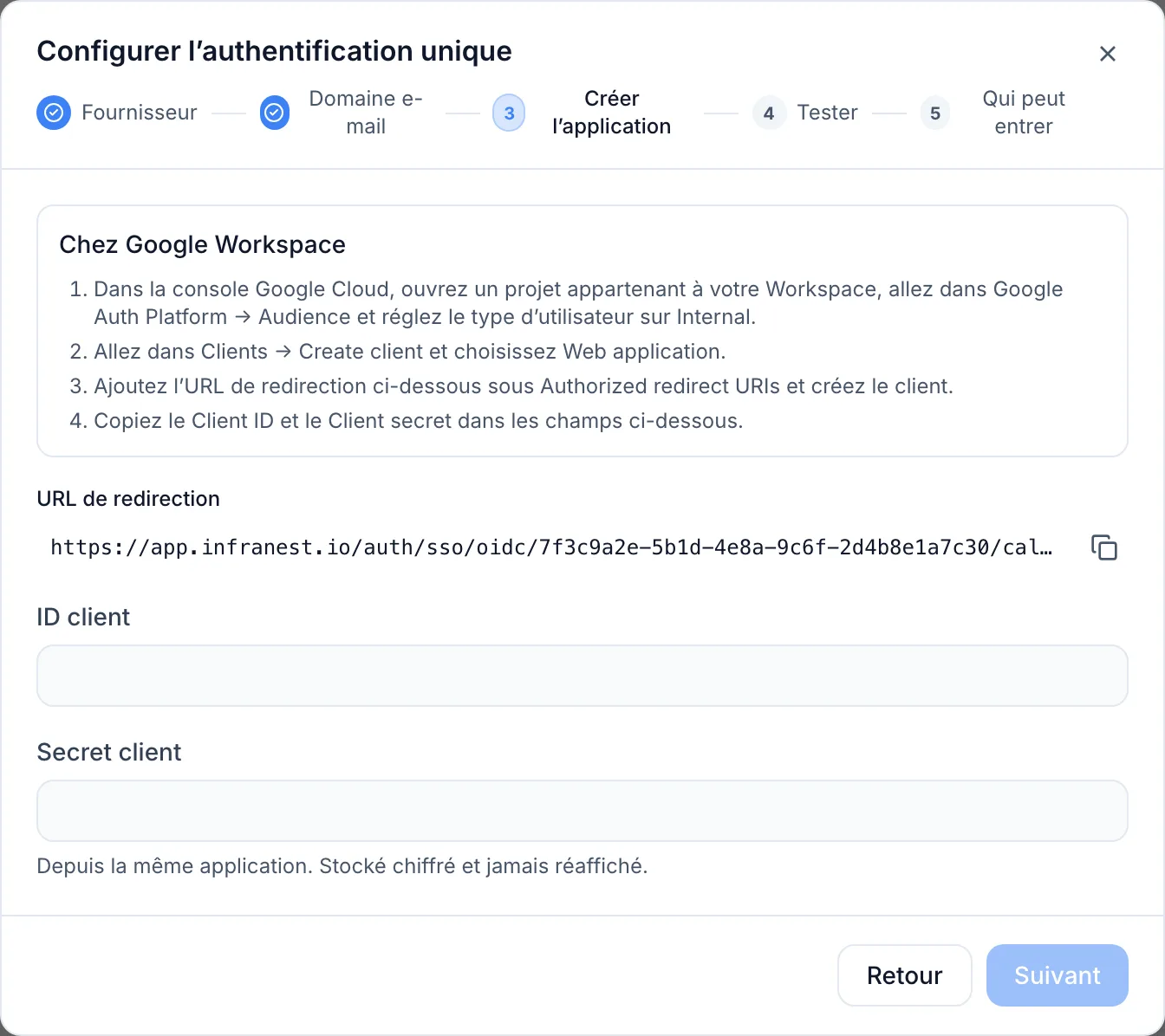 Se connecter à InfraNest avec Google Workspace