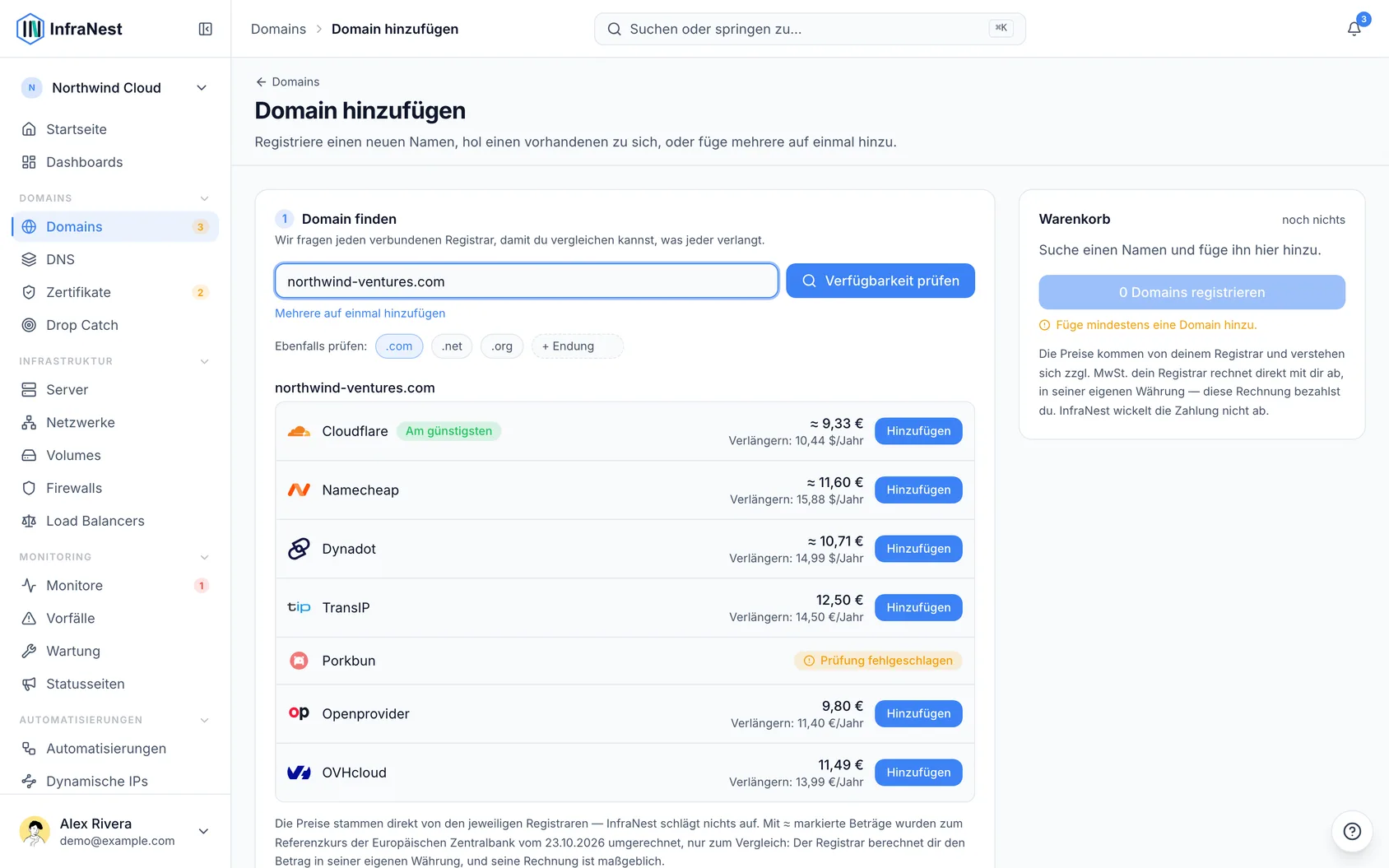 Eine neue Domain registrieren