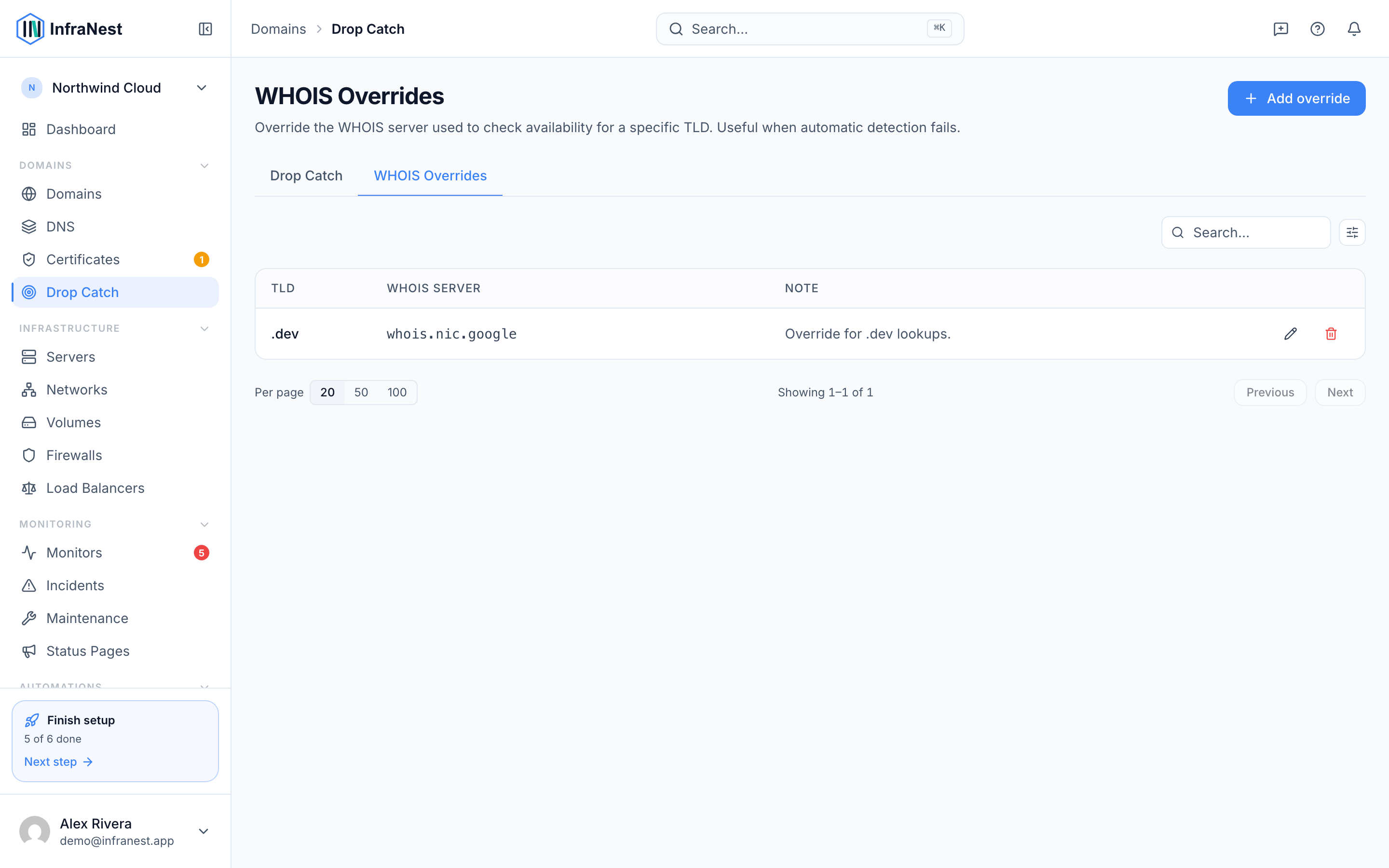 WHOIS server overrides