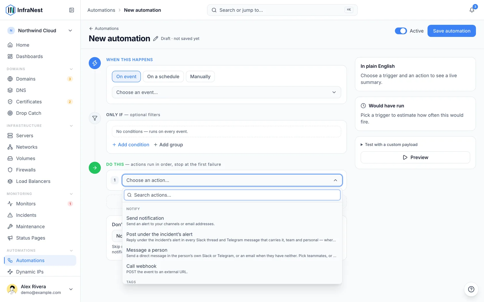 Control servers from automations