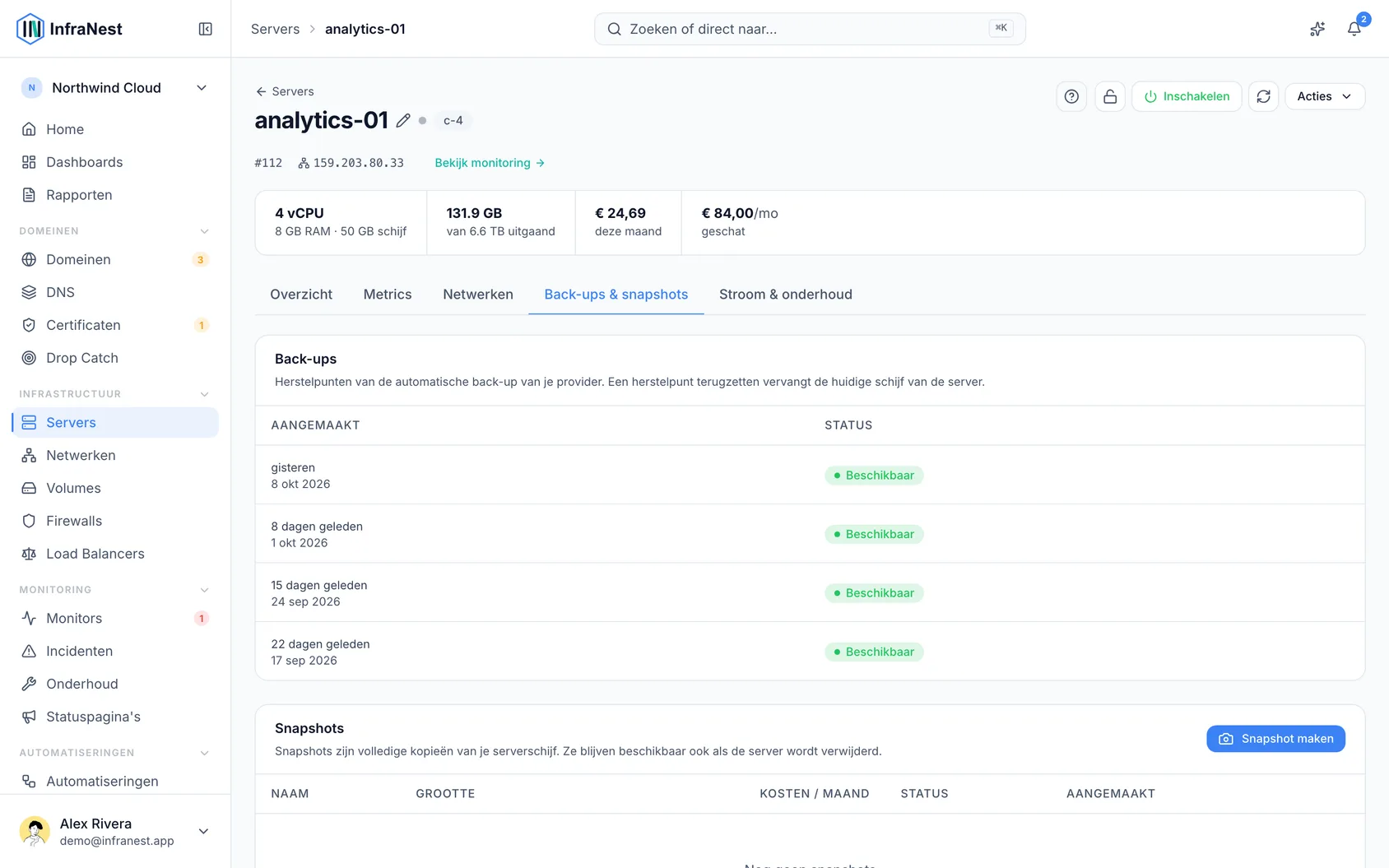 Serverback-ups en snapshots