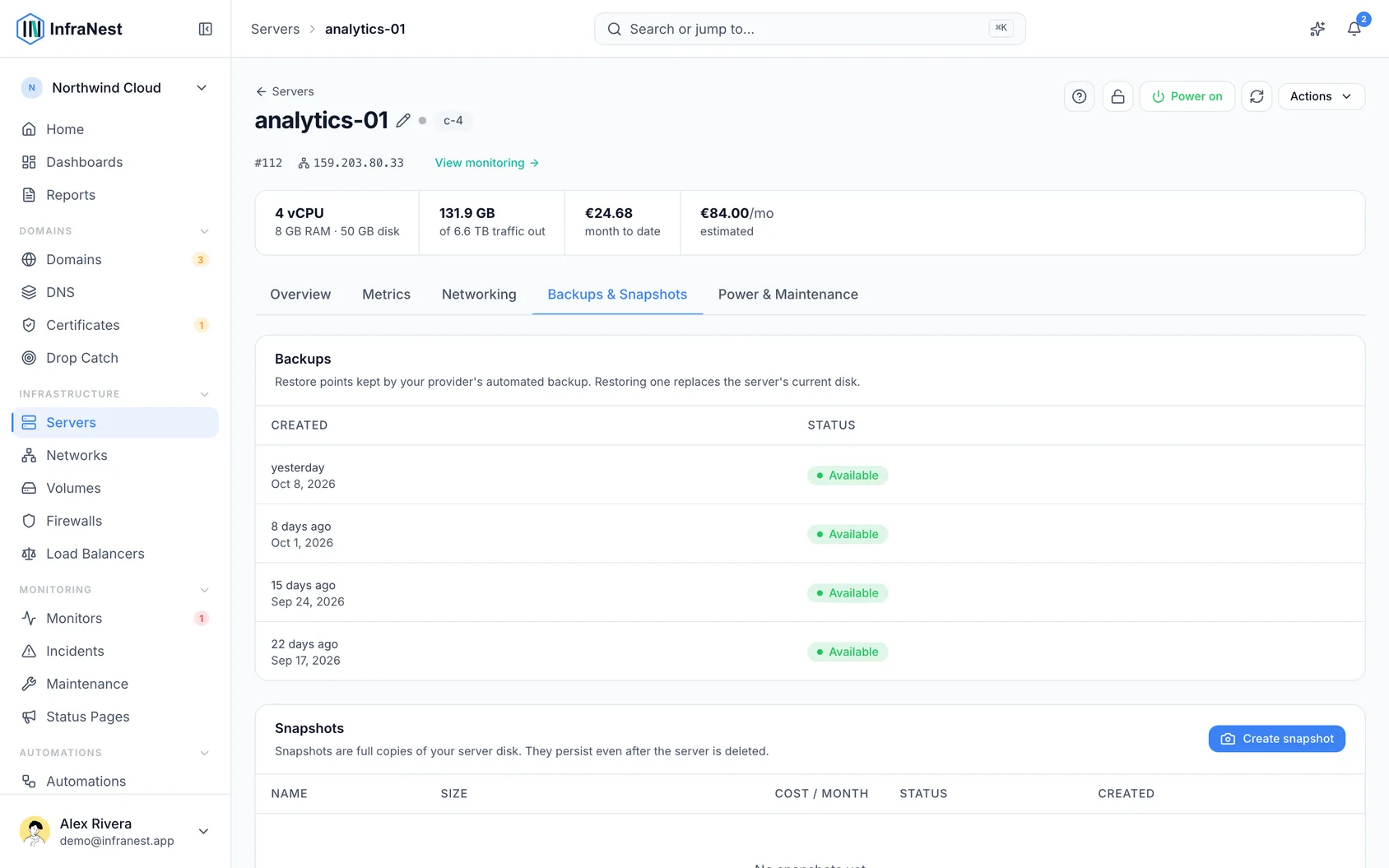 Server backups and snapshots