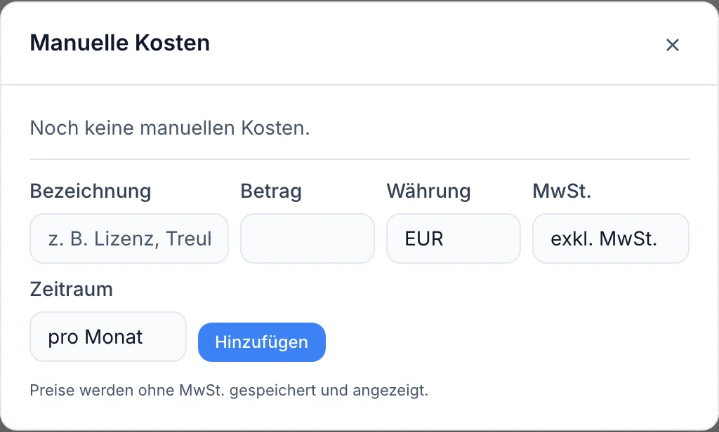Ein gemeinsam genutztes Abonnement oder eine einmalige Kostenposition erfassen