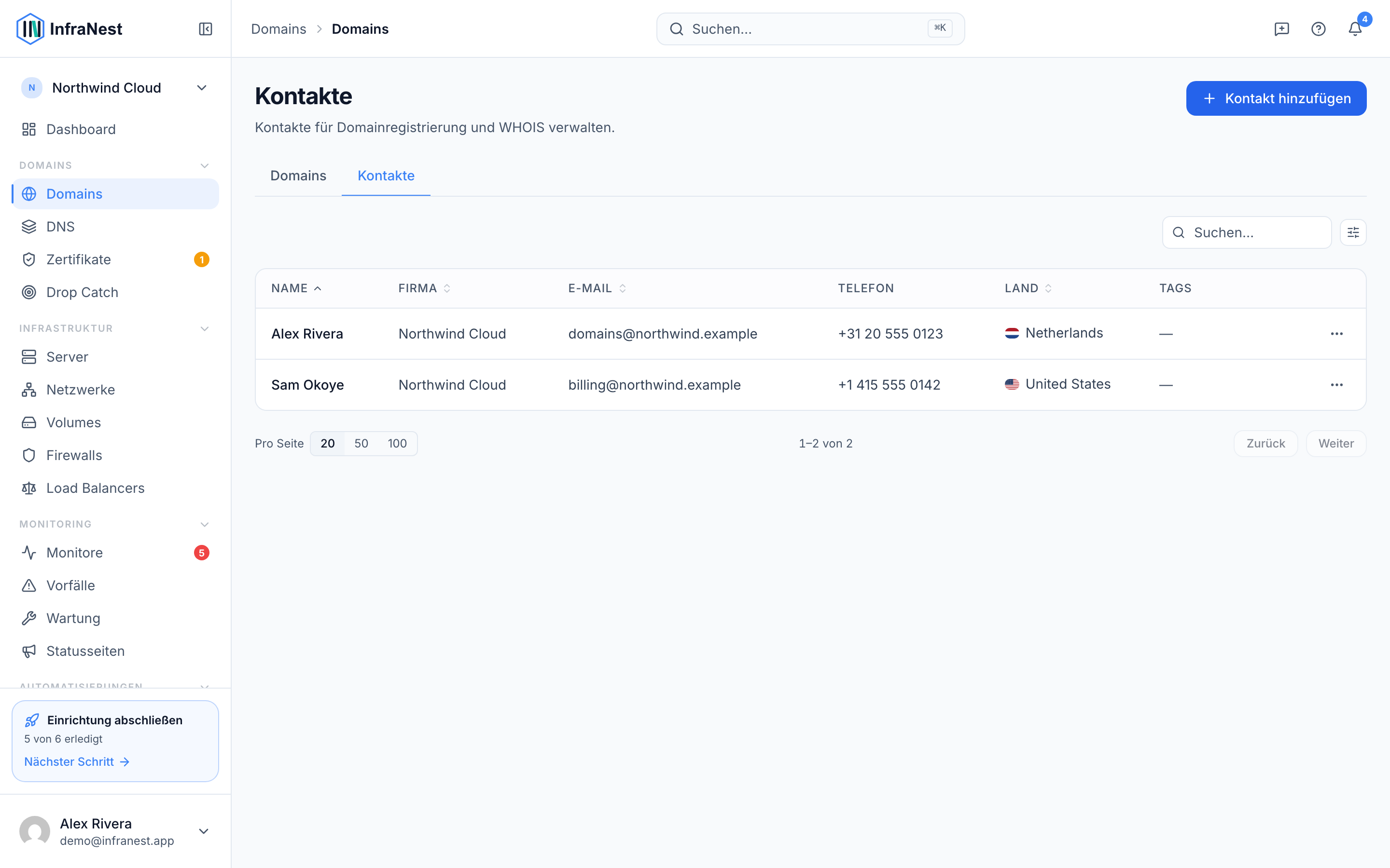 Domainkontakte verwalten