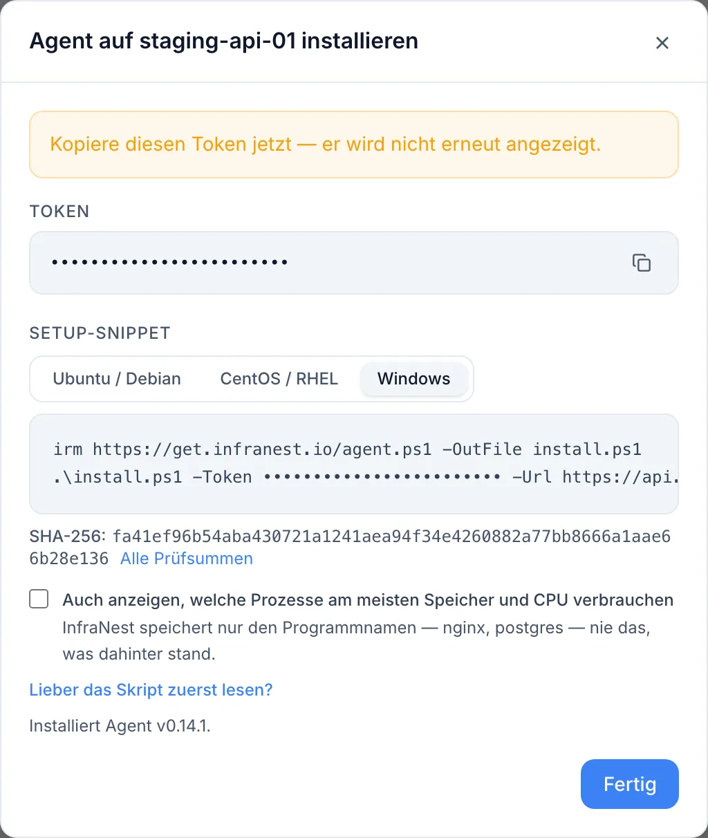 Server-Agent installieren, Schritt für Schritt