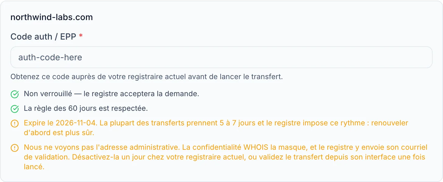 Transférer un domaine