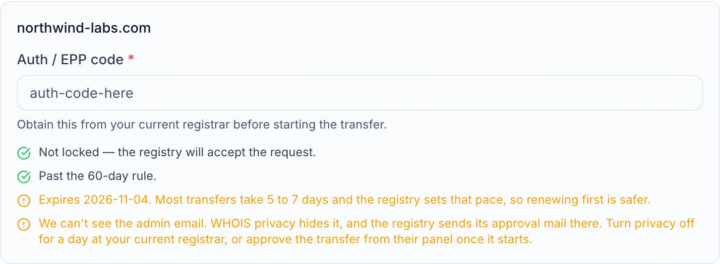 Transfer a domain in