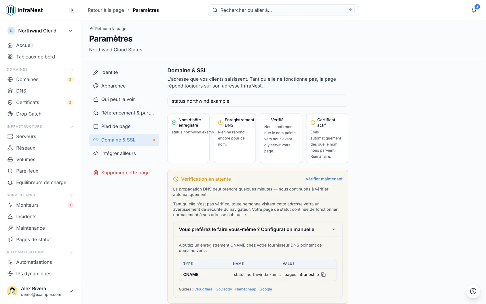 Utiliser un domaine personnalisé pour votre page de statut