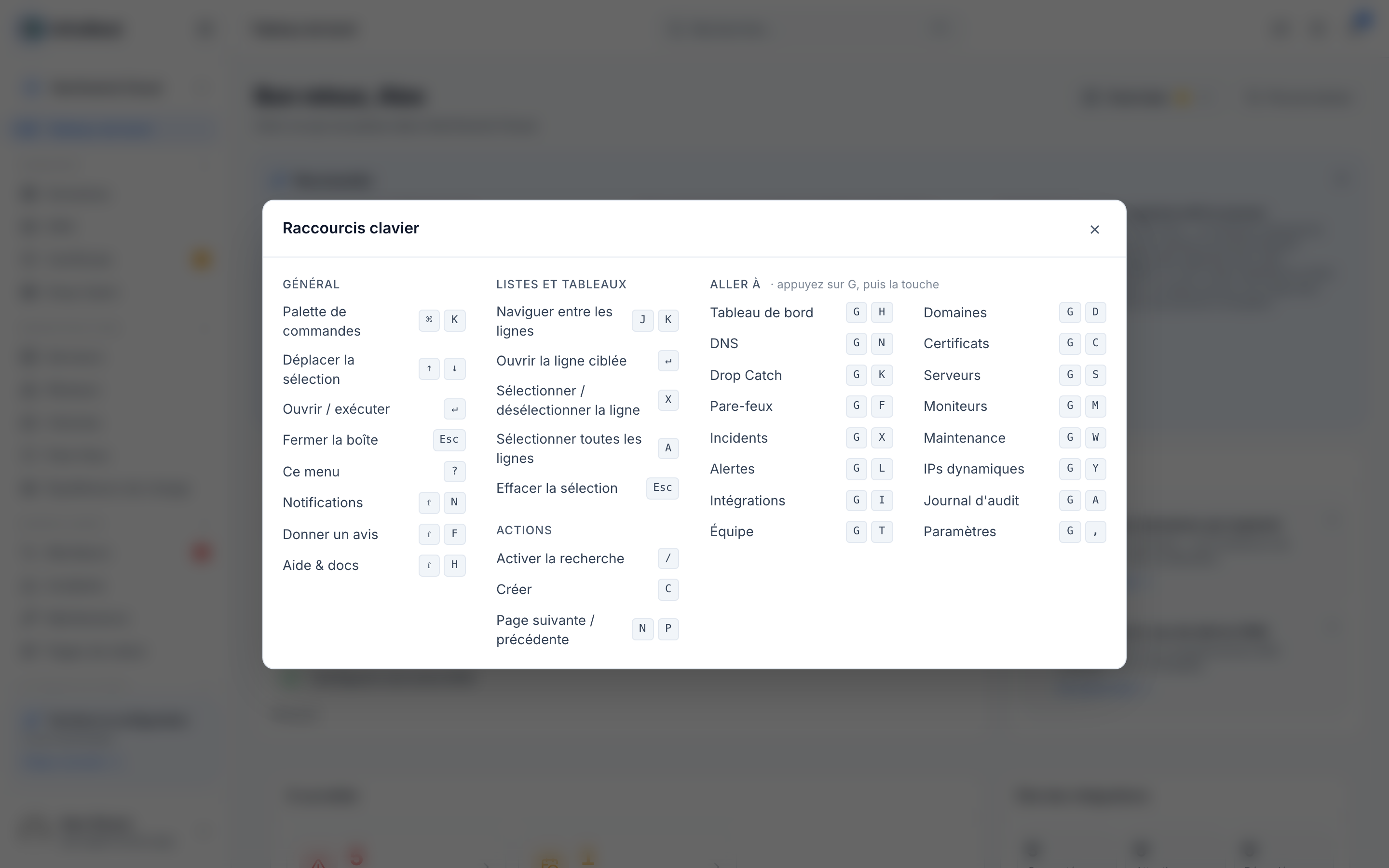 Raccourcis clavier