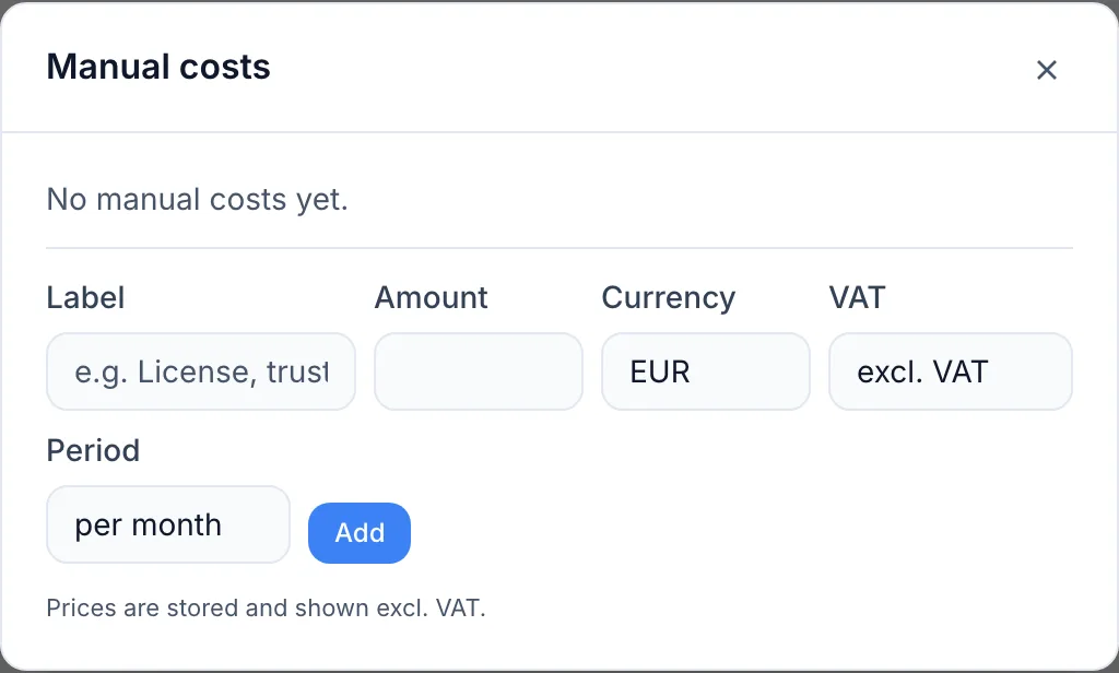 Record a shared subscription or one-off cost
