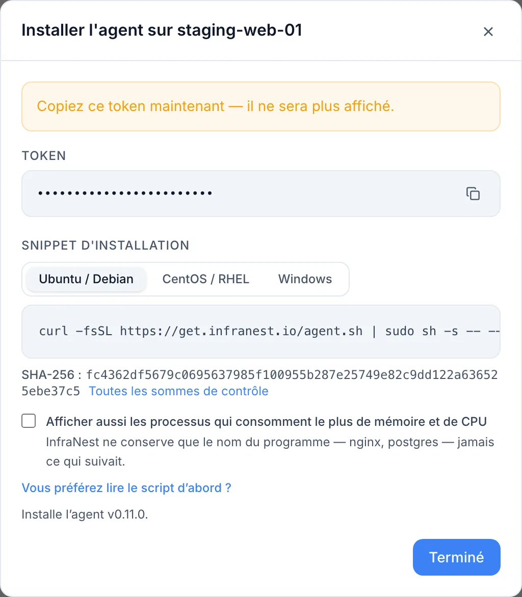 Obtenir la mémoire, l’espace disque et la charge avec l’agent